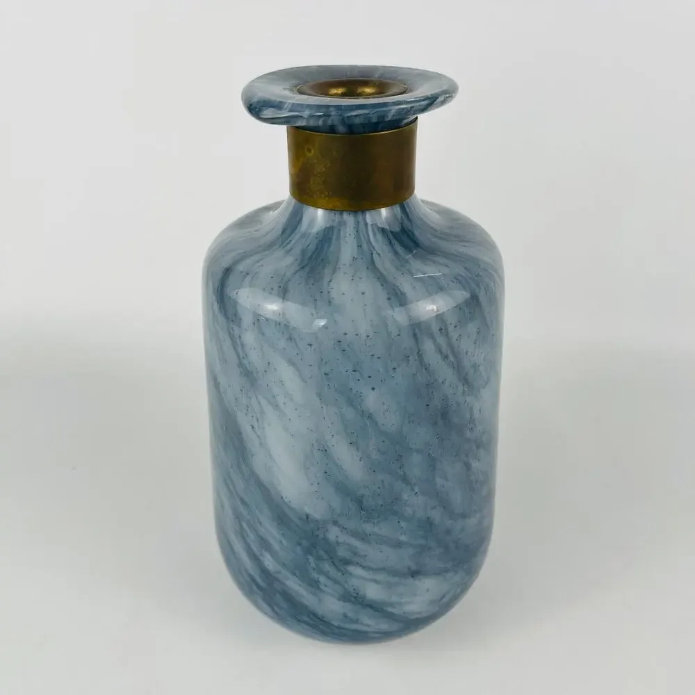 Art Glass Blue Marble Glass Decanter / Vase 7 3/4” x 4” Dara